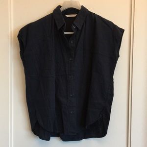 Uniqlo Navy Linen Blend Blouse